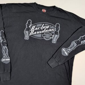 Rare Harley Davidson Long Sleeve Biker Girl T-shirt Size 2XL Pinup Stripper